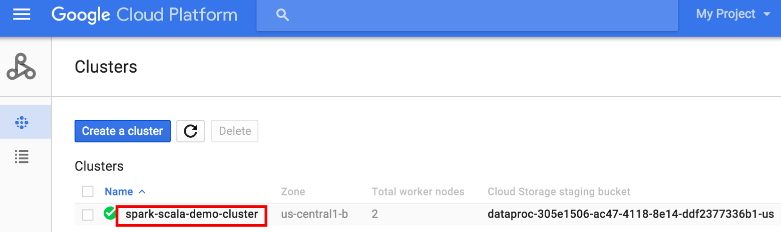 Page &quot;Clusters Dataproc&quot; de Cloud Console.