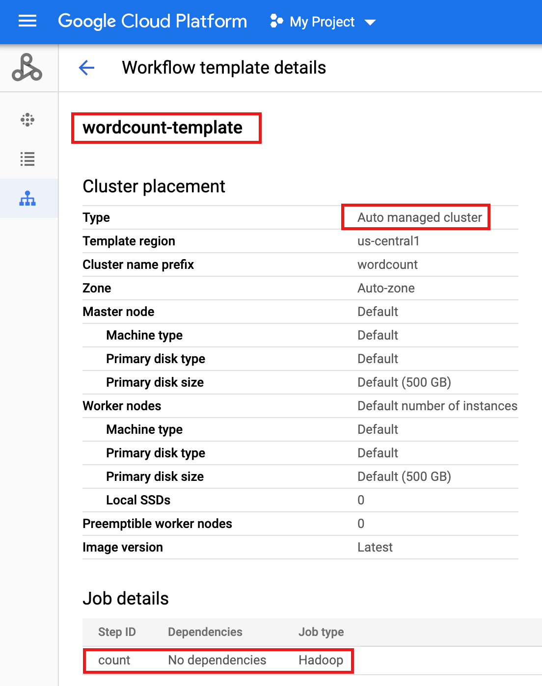 Página de detalles de la plantilla de flujo de trabajo