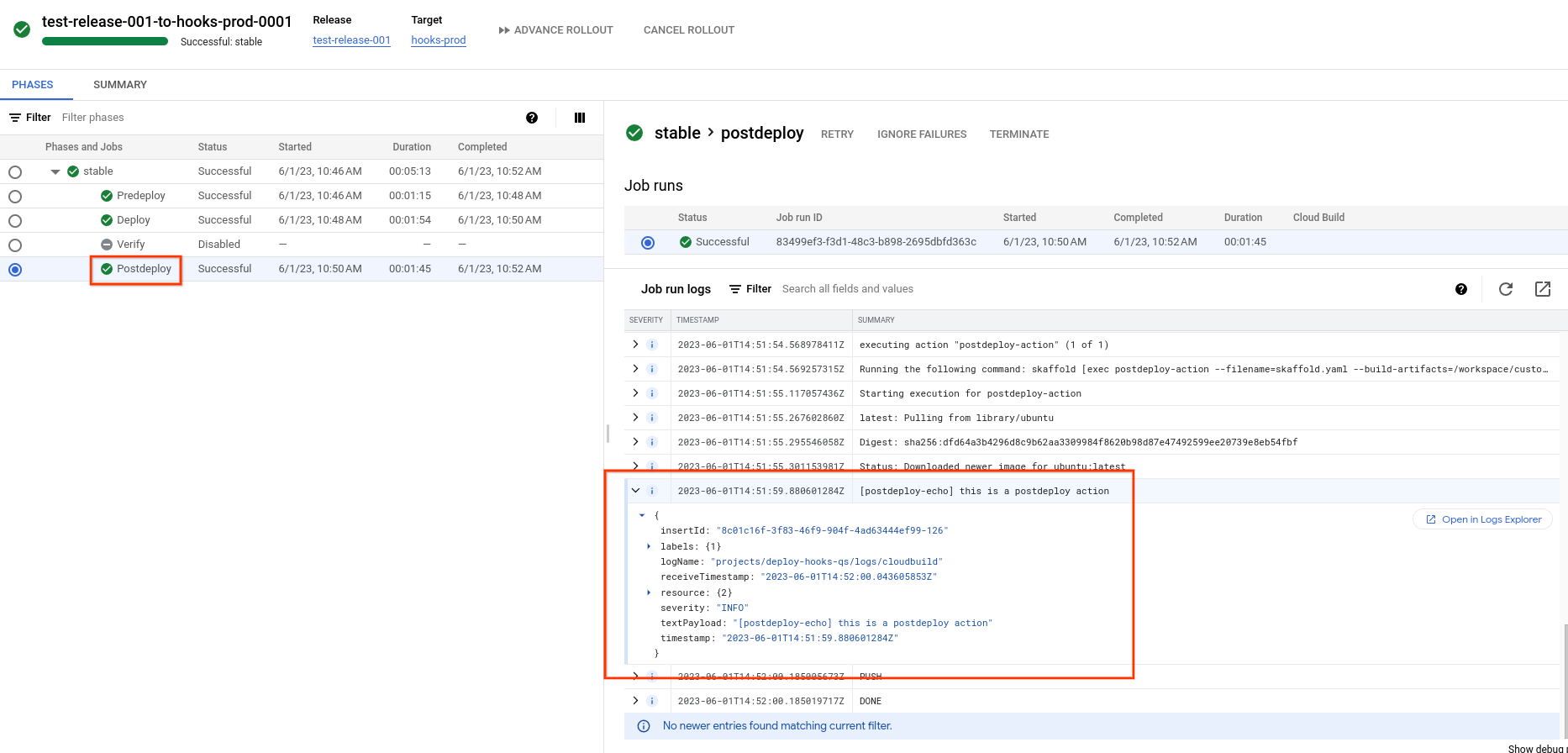 Postdeploy 作业的日志