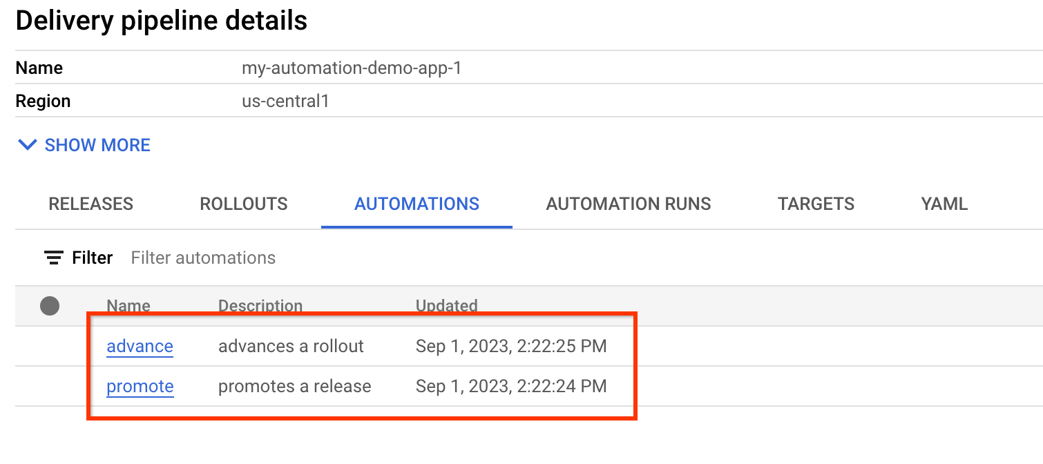 Google Cloud 控制台中的交付流水线直观显示