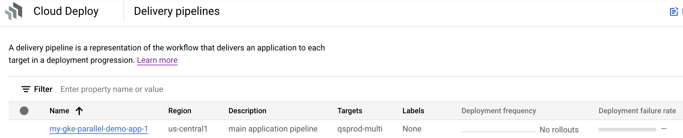 Google Cloud コンソールでのデリバリー パイプラインの可視化