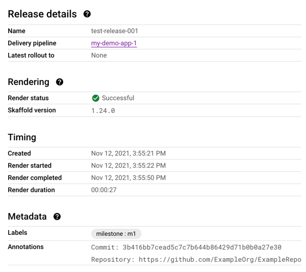 Métadonnées de version affichées dans la console Google Cloud