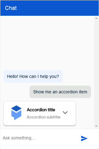 Captura de pantalla del tipo de acordeón de Dialogflow Messenger