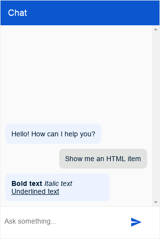 Captura de tela do tipo html do Dialogflow Messenger