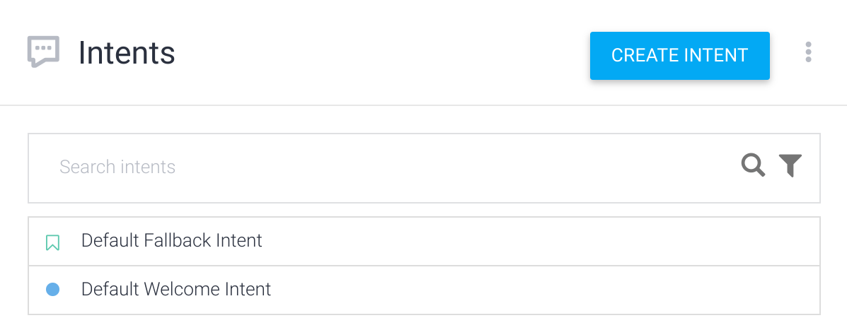 Capture d&#39;écran de la liste des intents