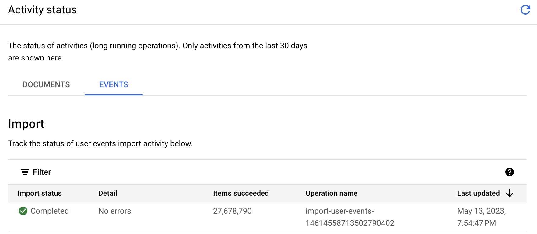 Events import activity