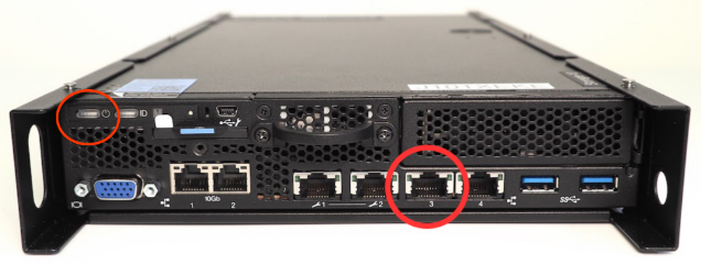 Power button and port 3 highlighted on Edge Appliance