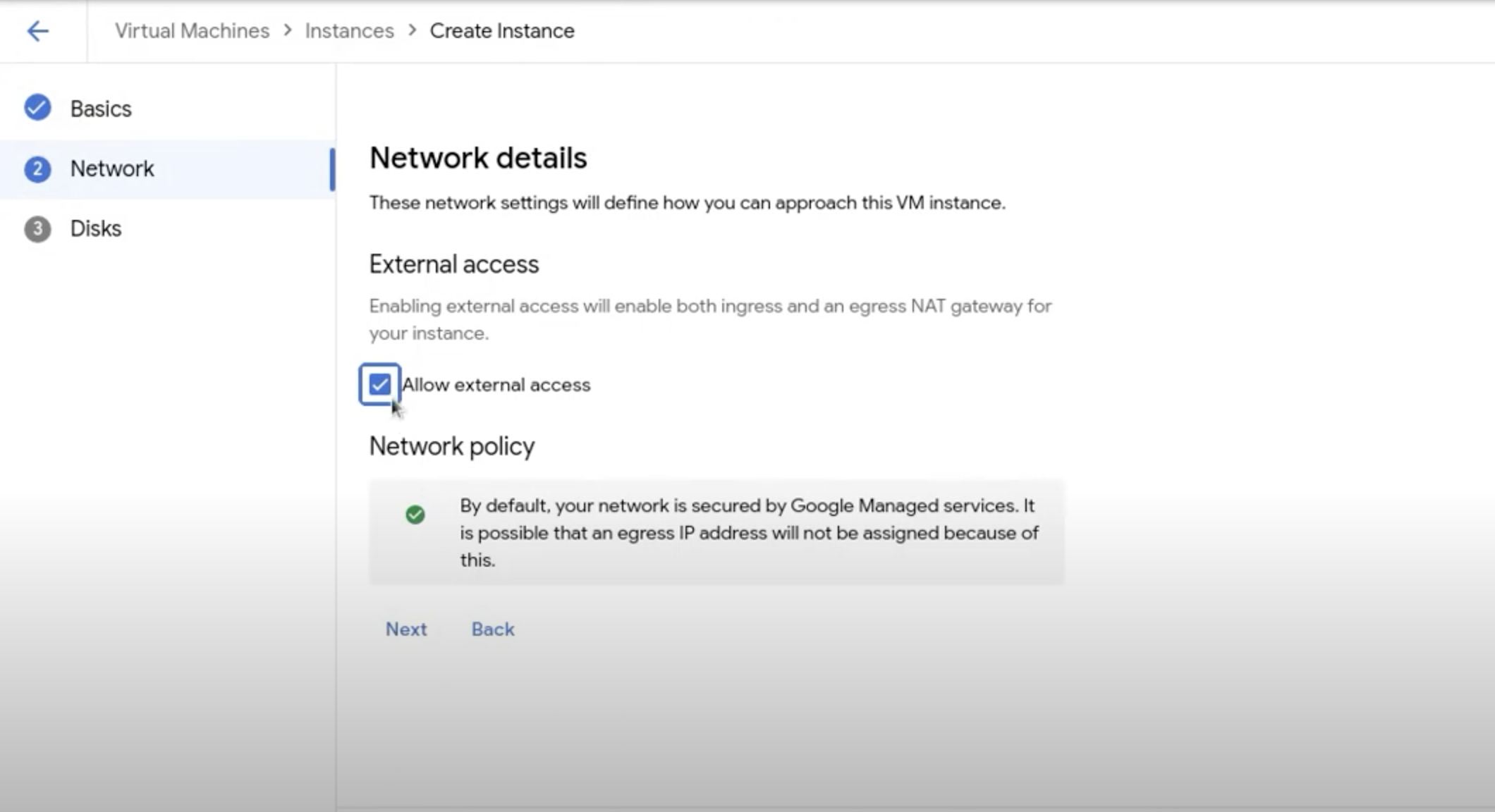 Abilita l&#39;accesso esterno durante la creazione della VM