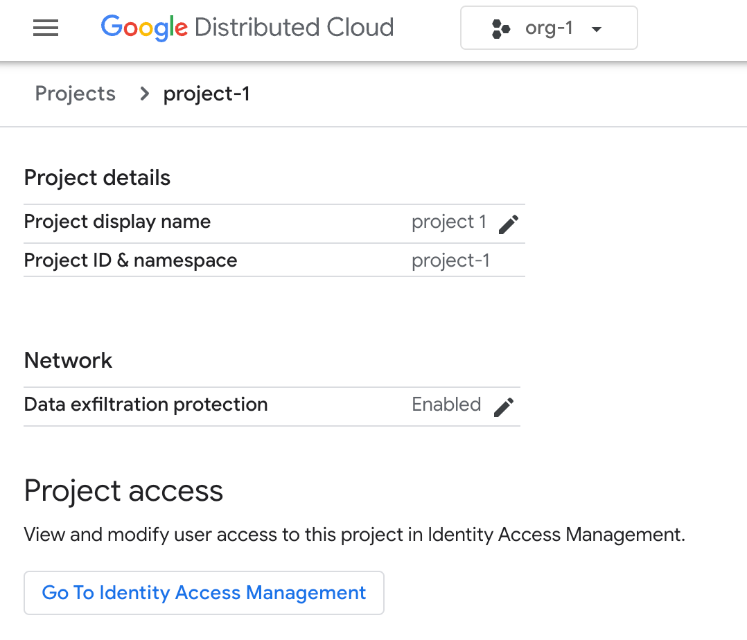 Ver los detalles del proyecto, como el nombre y la configuración de red
