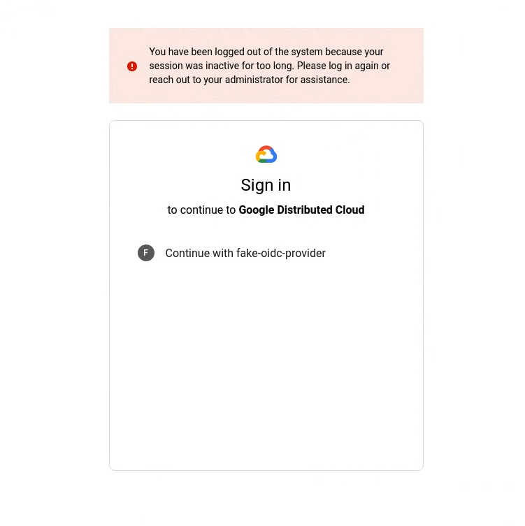 Interfaccia utente della console che mostra la schermata di accesso con un banner contenente il testo relativo alla disconnessione dalla sessione: &quot;Il tuo account è stato disconnesso dal sistema perché la sessione è rimasta inattiva troppo a lungo. Accedi di nuovo o contatta l&#39;amministratore per ricevere assistenza.&quot;