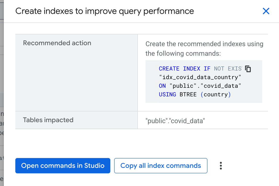 Create indexes to improve query performance