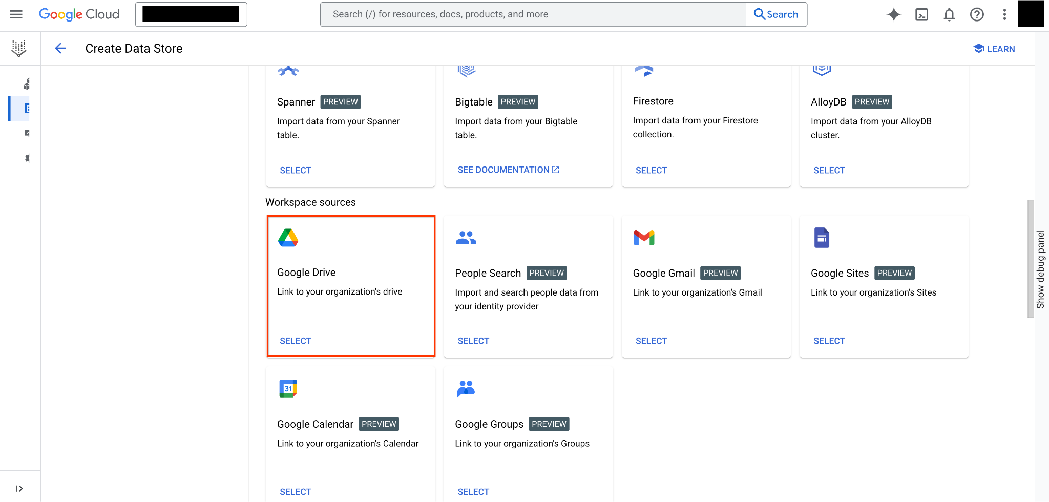 Select a data source.