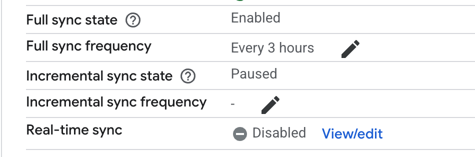 Ver e editar as configurações de sincronização em tempo real