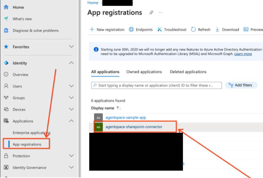 Selecione o app para definir permissões da API