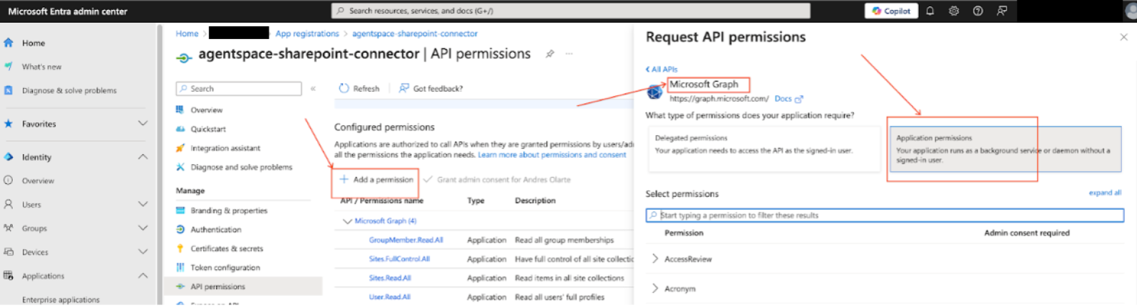 Selecciona los permisos de la API