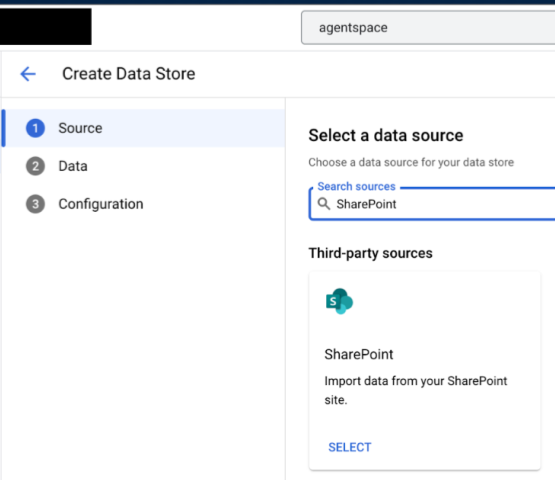 Pesquise o SharePoint nas fontes de dados disponíveis.