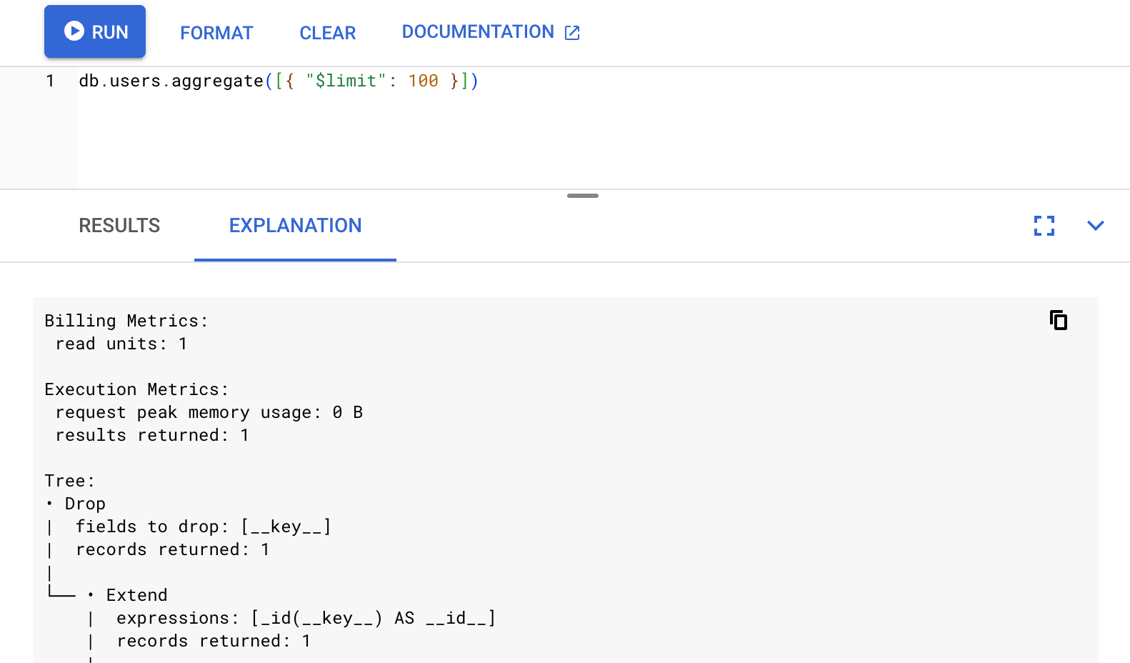 Tab Query Explain di konsol