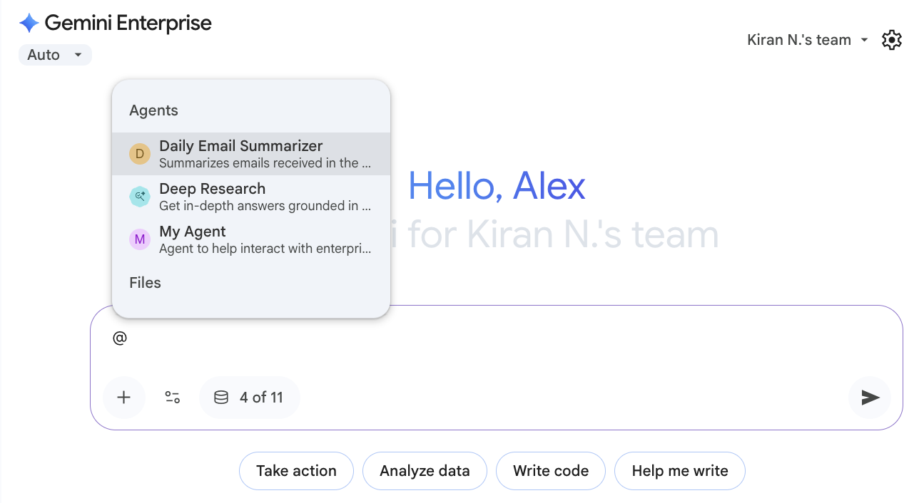 Mention agents, people, or files in the chat