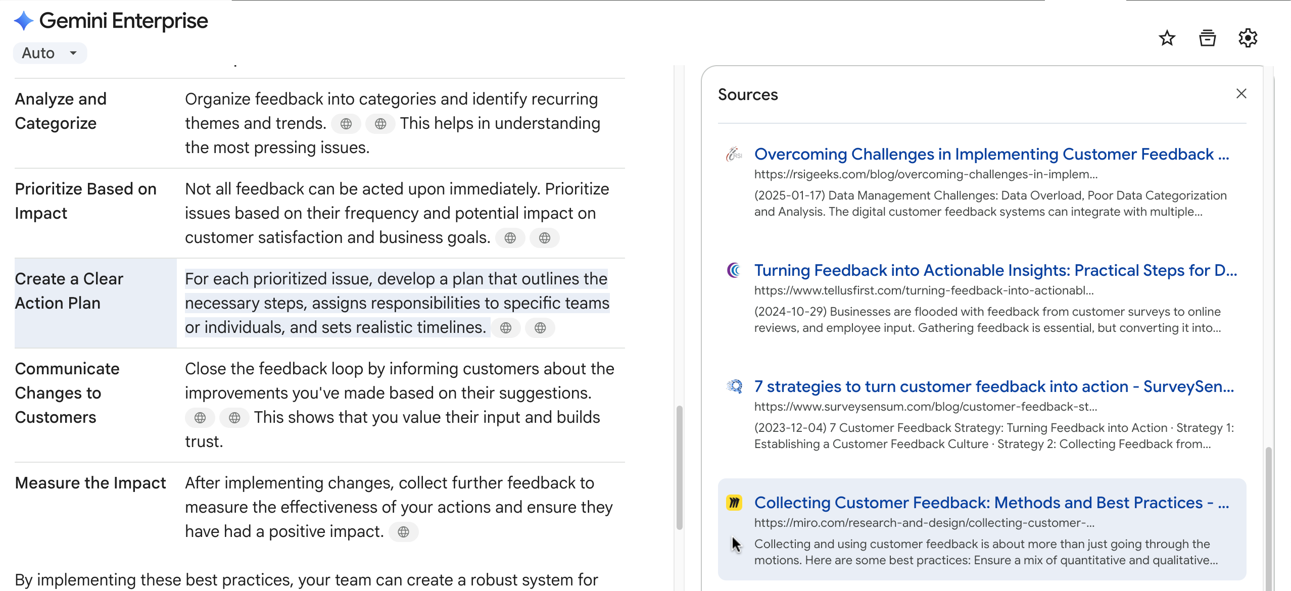 Visualizzare le fonti utilizzate dall'assistente