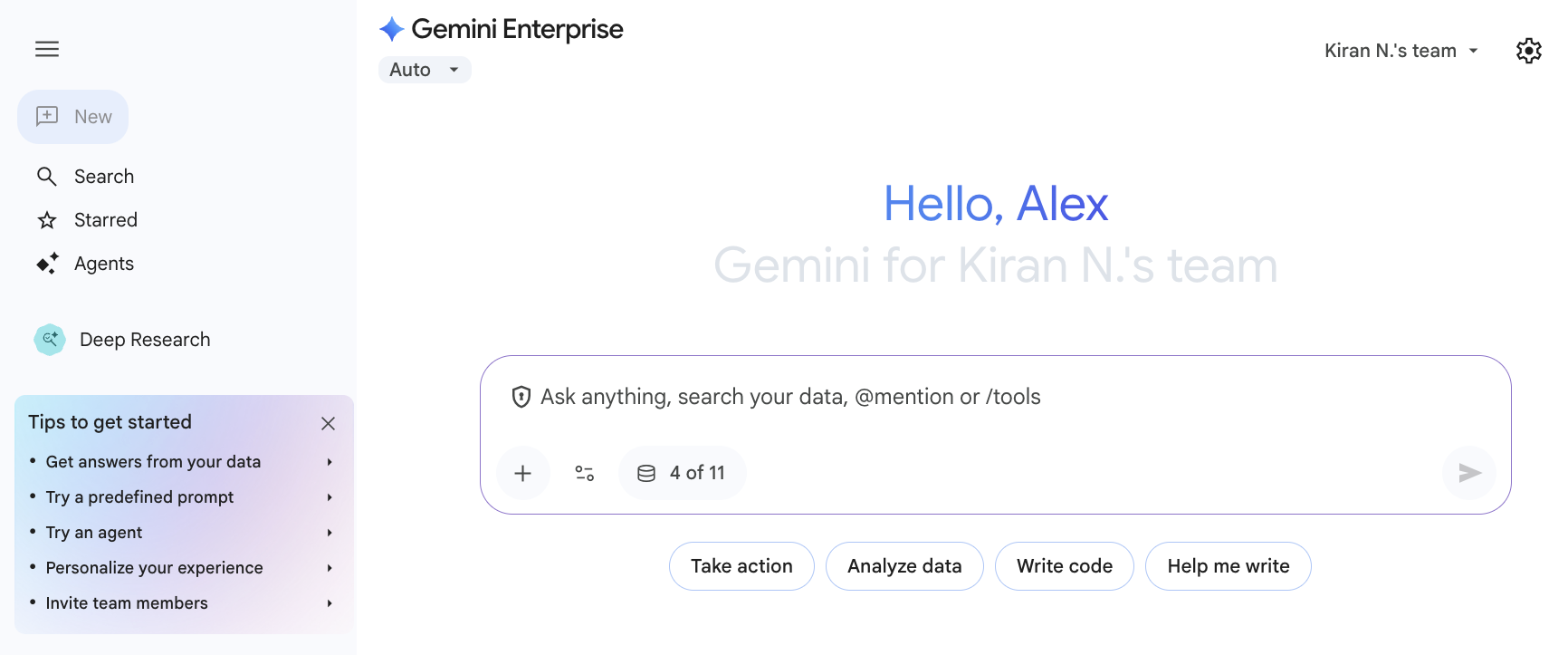 Gemini Enterprise home screen.