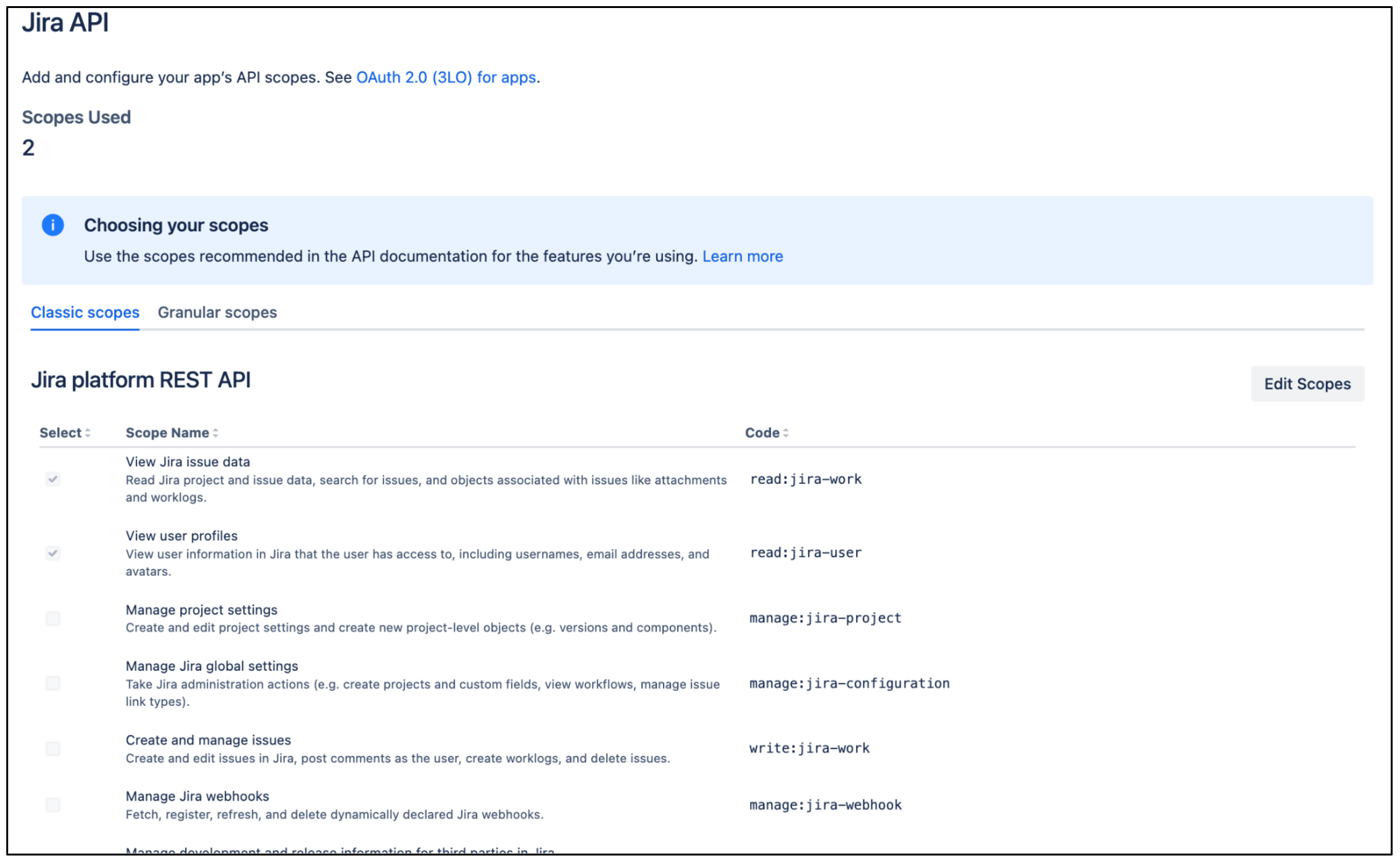 Edite âmbitos clássicos