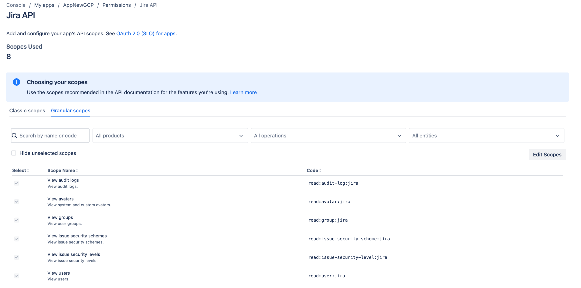 Editar escopos granulares