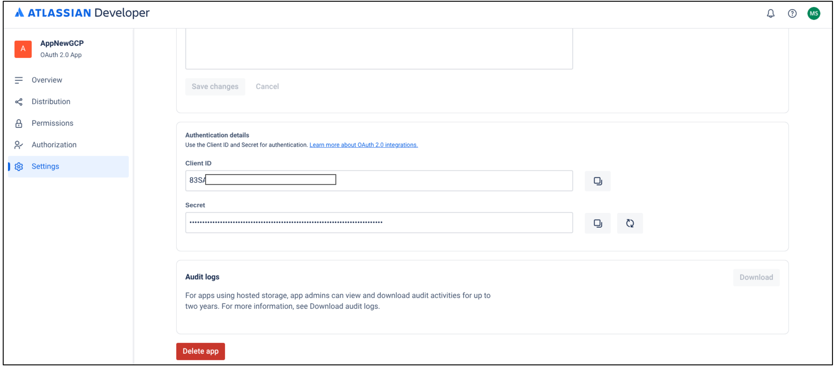 Copia l'ID client e il client secret