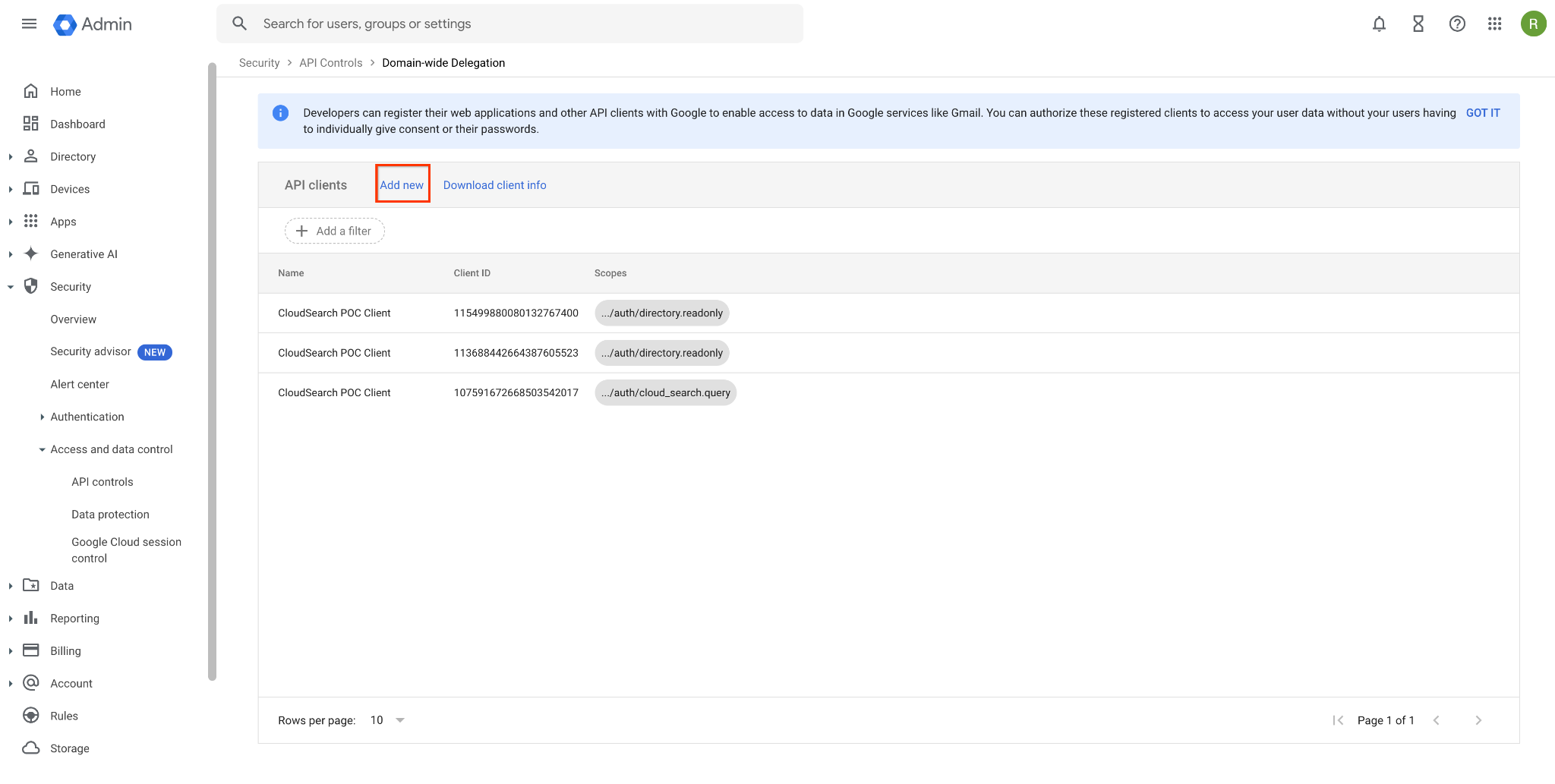 Destaca o link &quot;Adicionar novo&quot;. 