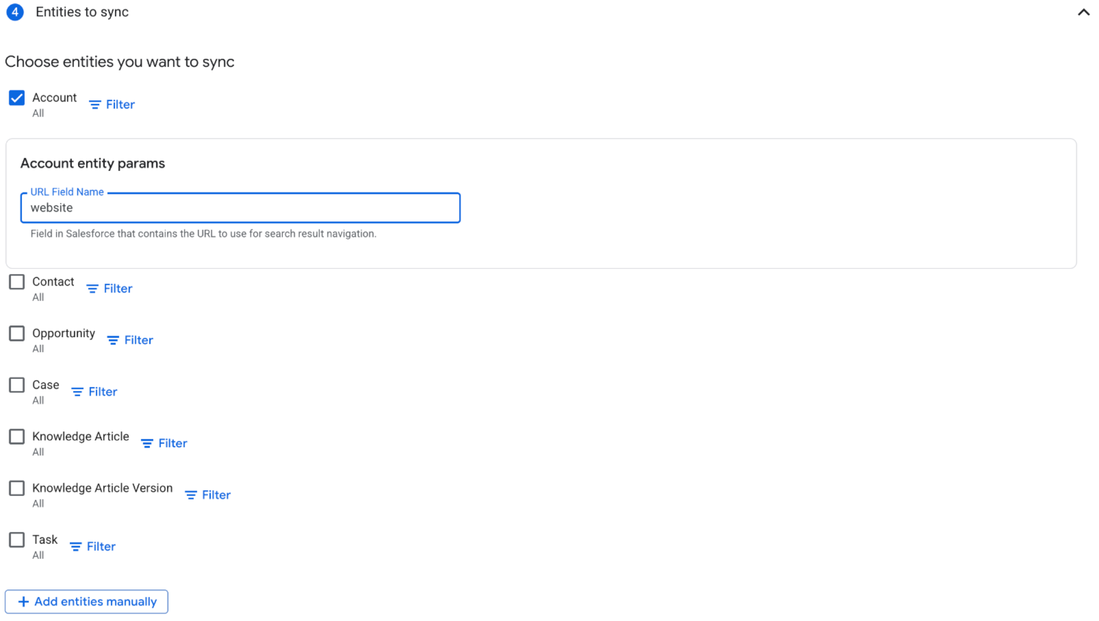 Entitas Konektor yang akan disinkronkan