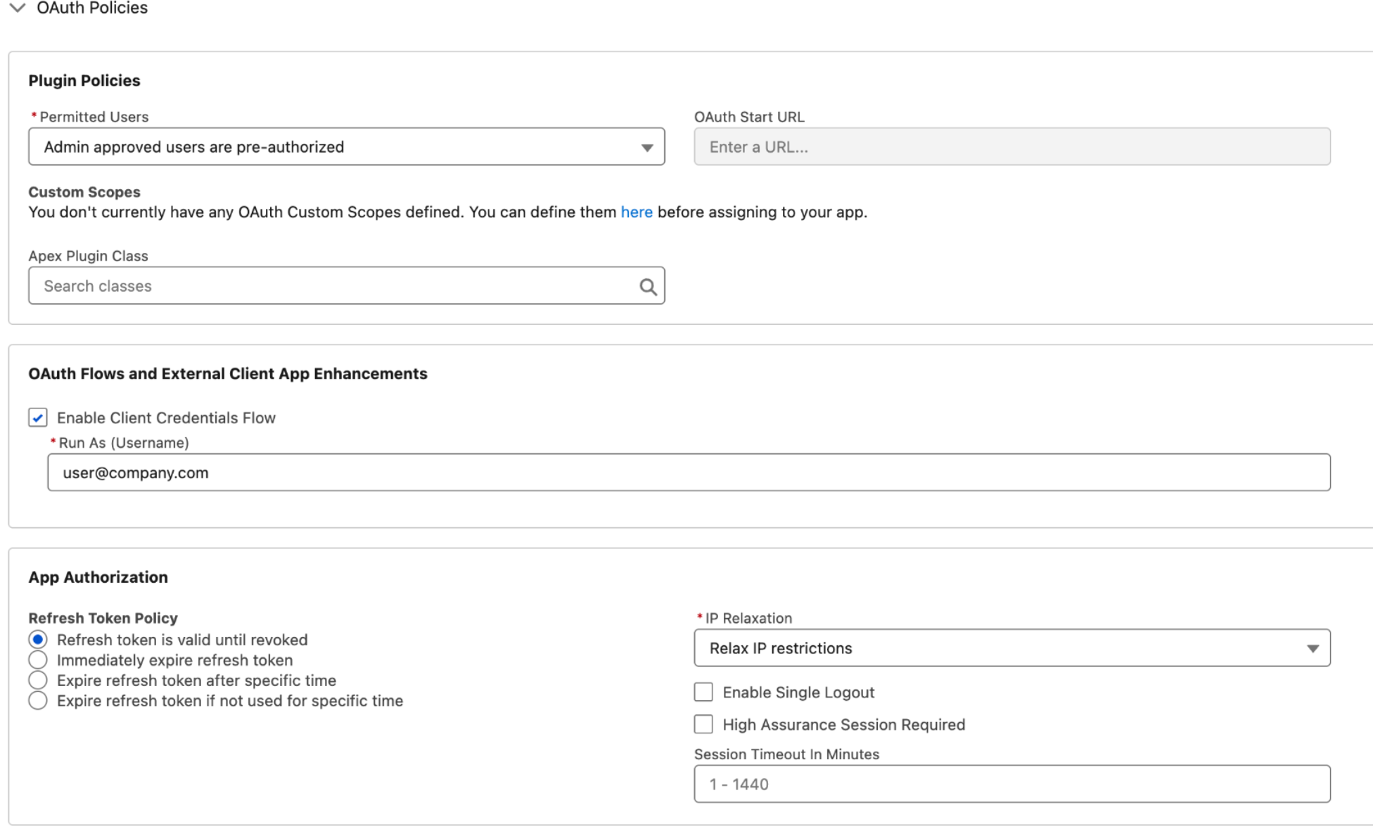Políticas: credenciales de cliente de OAuth2