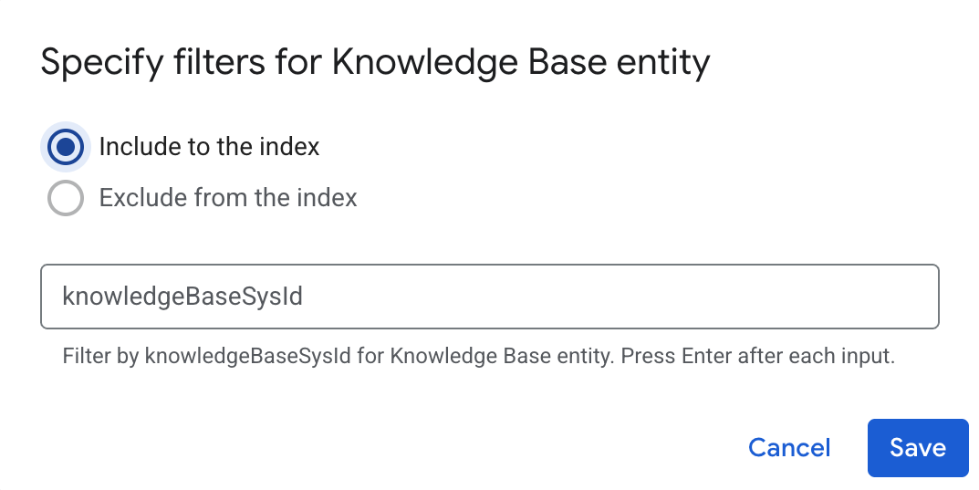 Menentukan filter untuk menyertakan atau mengecualikan entitas