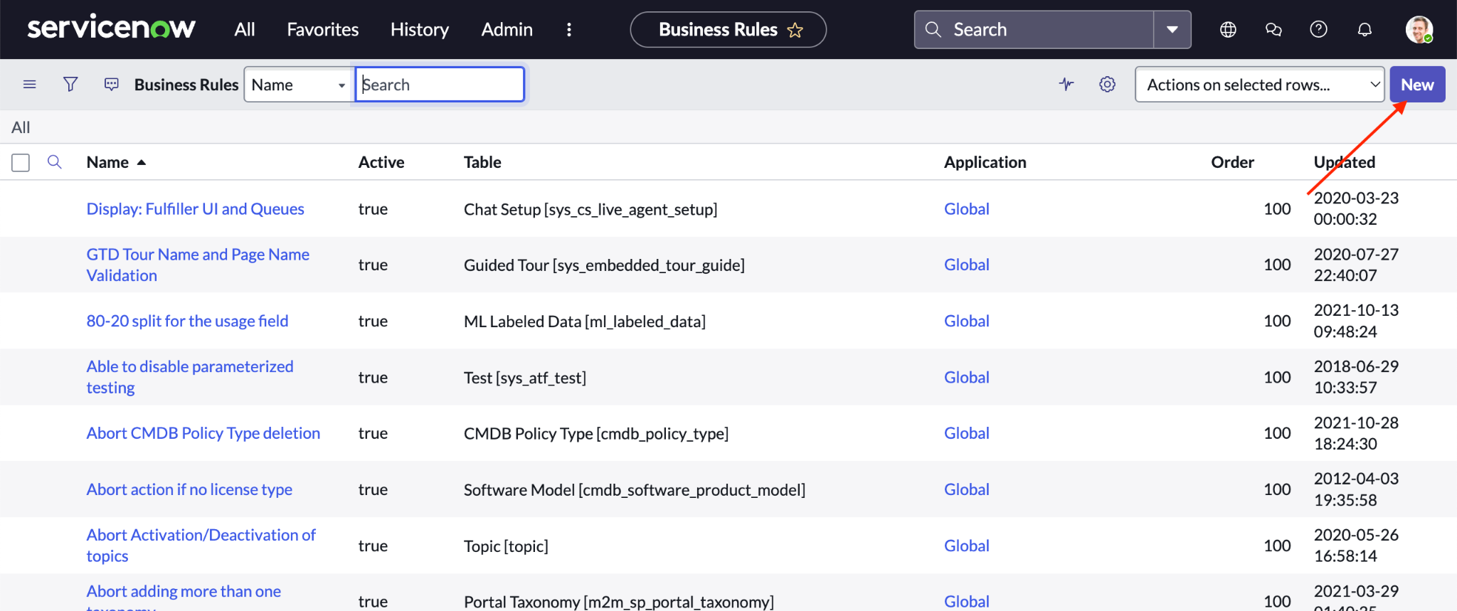 새 ServiceNow 비즈니스 규칙 만들기