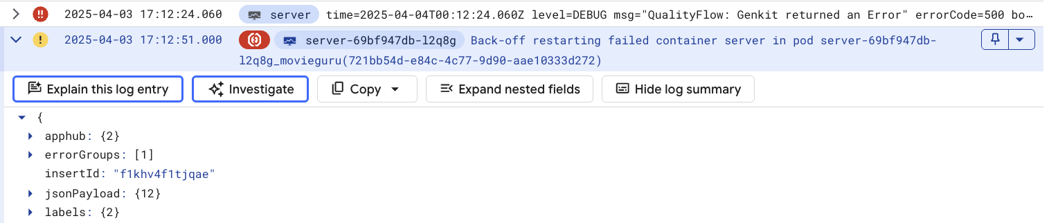 Screenshot log error.