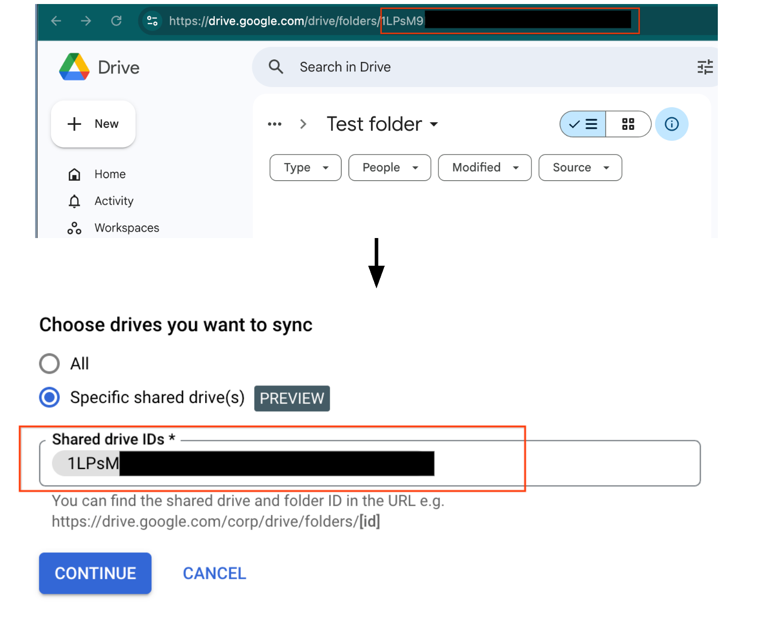 Choose drives to sync.