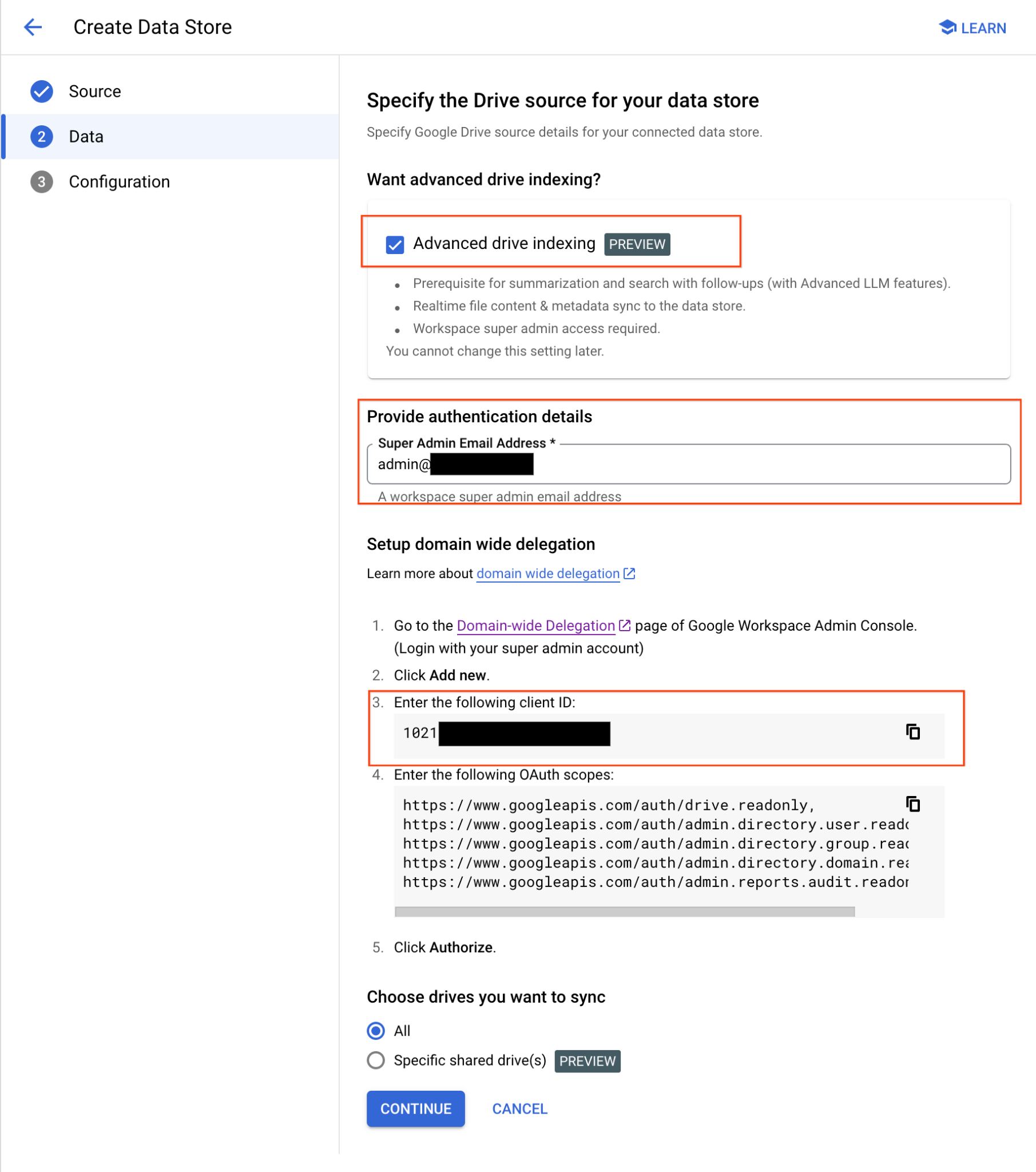 Advaced indexing - specify the drive source.