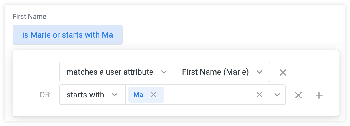 Kontrol lanjutan awalnya muncul sebagai kondisi filter; kondisi tersebut dapat dipilih untuk menampilkan serangkaian menu drop-down dan kolom teks untuk menyesuaikan kondisi.