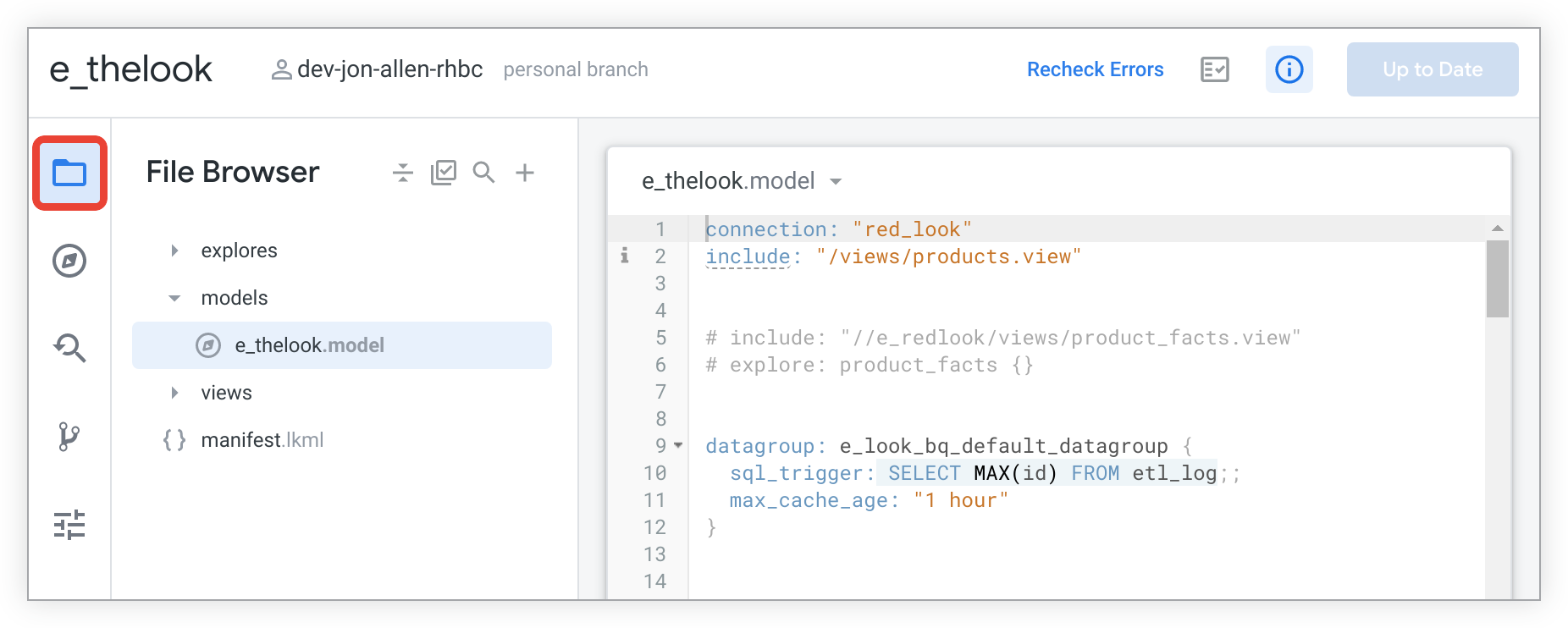 Select File Browser in the IDE sidebar to collapse or expand the file browser.