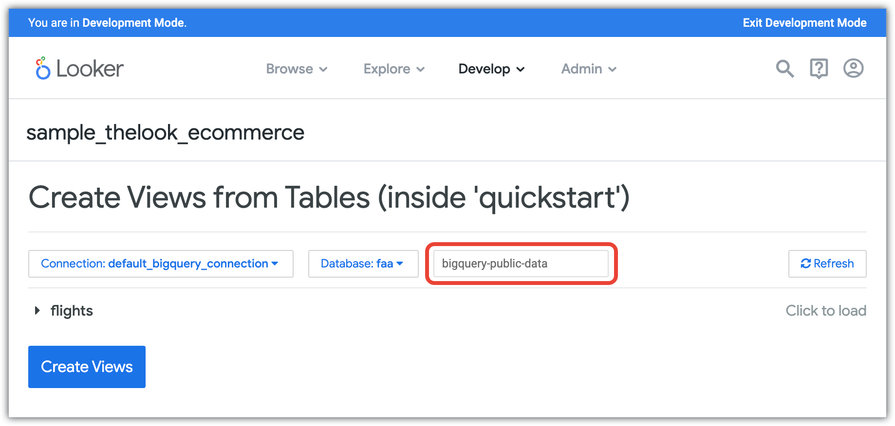 「Create Views from Tables」對話方塊。