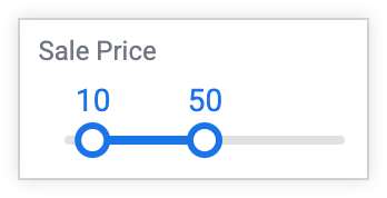 O controle deslizante de intervalo aparece como uma escala numérica horizontal com extremidades móveis em cada lado para personalizar um intervalo de valores.