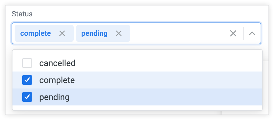Die Tagliste wird als Drop-down-Menü mit Kästchen neben den Menüpunkten angezeigt.