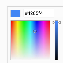 Le sélecteur de dégradé de couleur personnalisée affiche la valeur hexadécimale de la couleur sélectionnée, #4285f4.