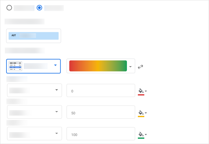 Panel format bersyarat Buat aturan menampilkan aturan format default untuk tiga titik data.