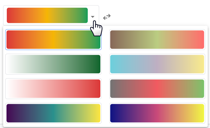 Pengguna memilih menu drop-down skala warna di bagian Warna dan gaya pada panel Buat aturan untuk menampilkan opsi skala warna preset.