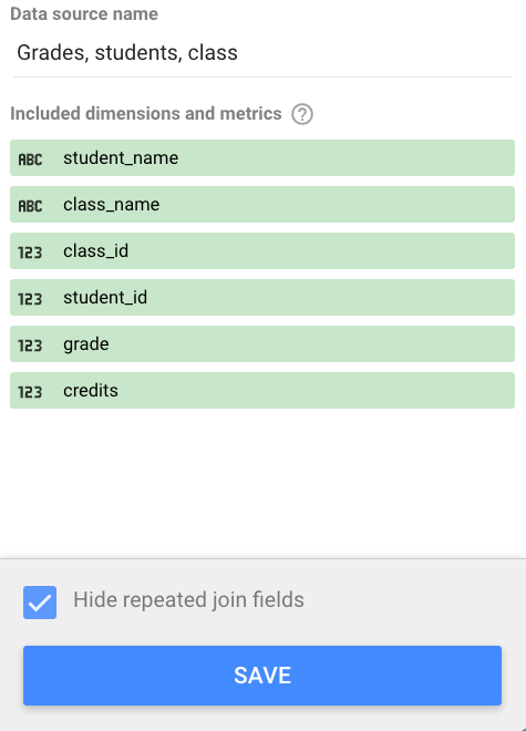 grades、students、class の各テーブルを組み合わせたもので、student_id フィールドと class_id フィールドが 1 つずつ含まれています。