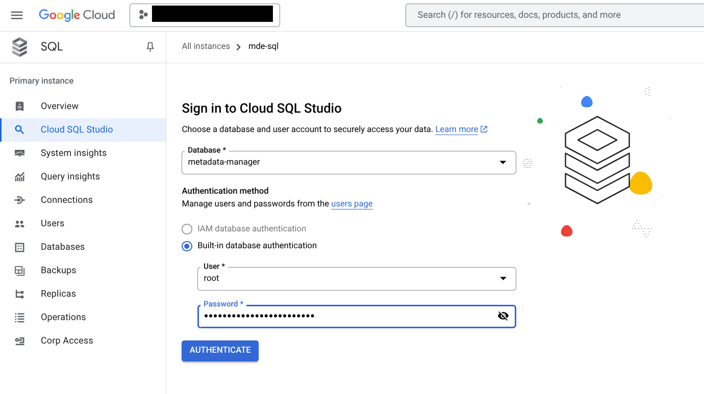 Cloud SQL credentials input