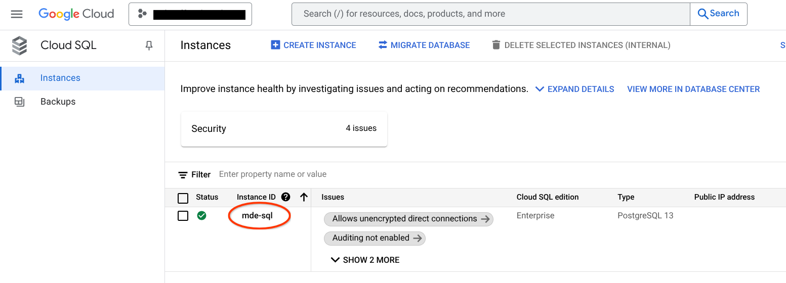 Cloud SQL Instance selection