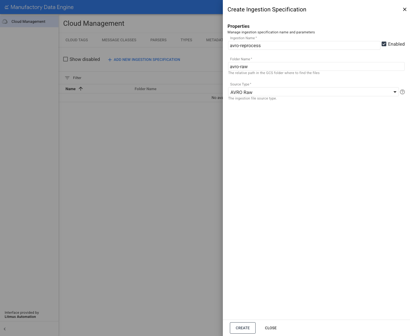 File Ingestion - New AVRO Raw file ingestion specification