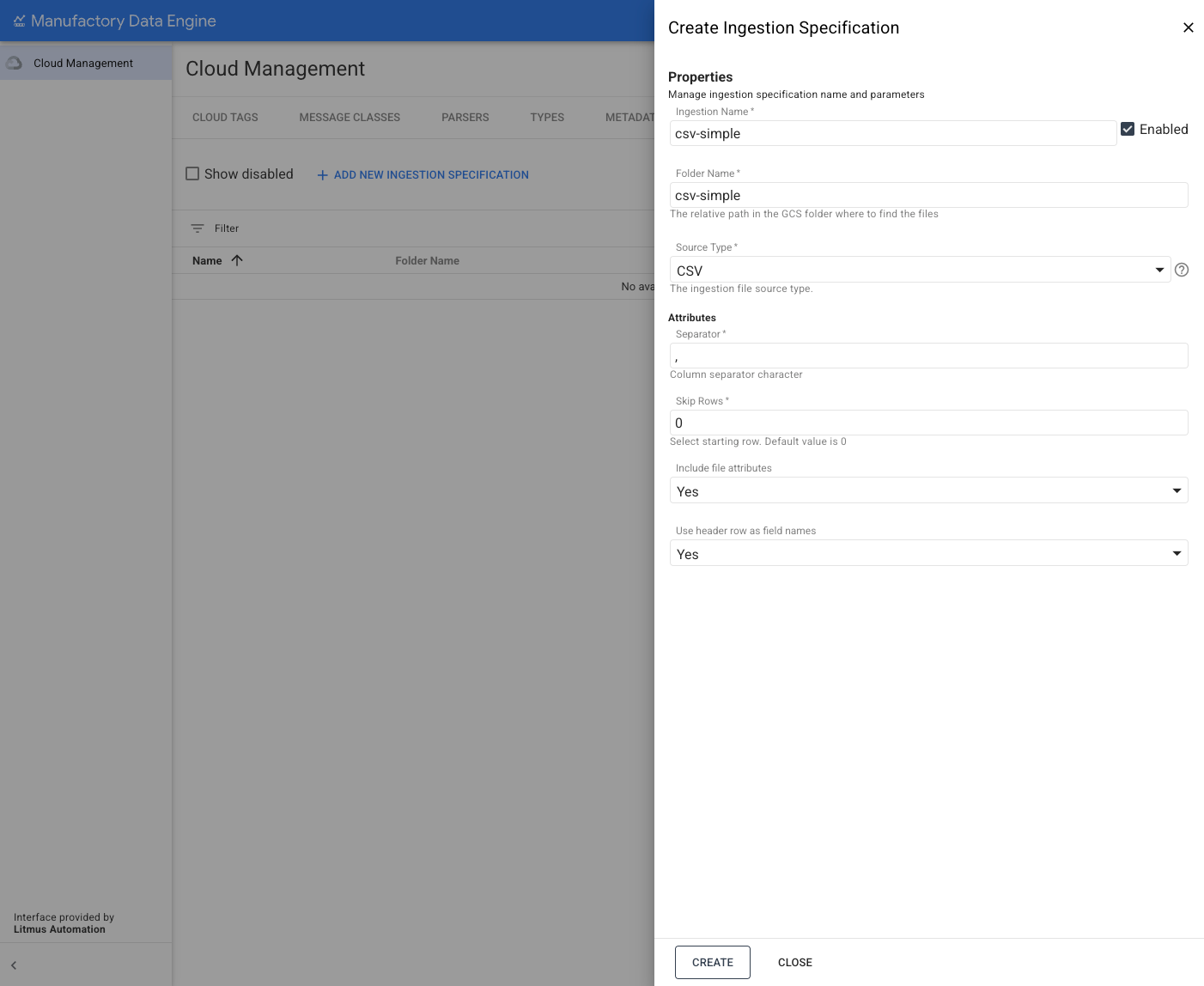 File Ingestion - New CSV file ingestion specification