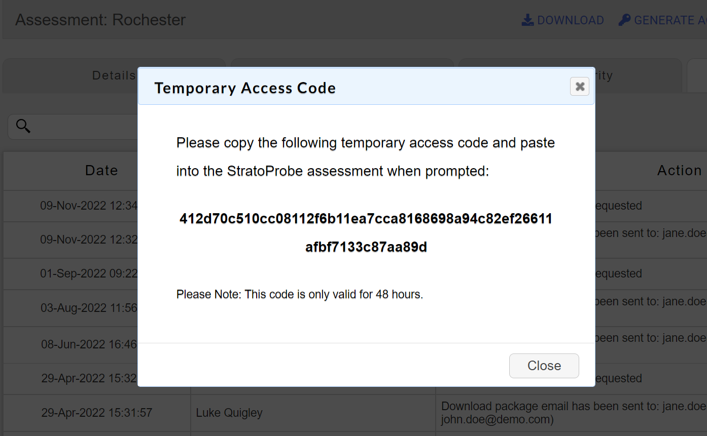 Temporary access code