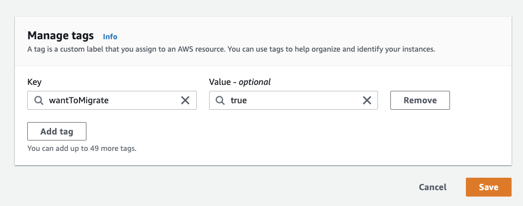 Exemplo de tags de instância M2VM EC2